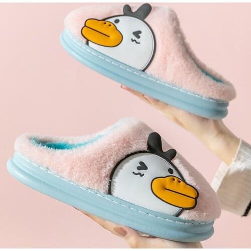 Women Men Slippers Indoor Flip Flops Winter Warm Duck Cartoon Cute Fashion Silent Non-Slip Home Couples Shoes Slides Flat Casual
