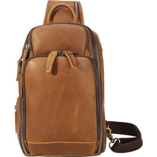 Tiding New Cow Leather Mens usb Multi-function Charging Shoulder Messenger Bag Casual Luxury Designer Chest Pack Bag Brown 5113