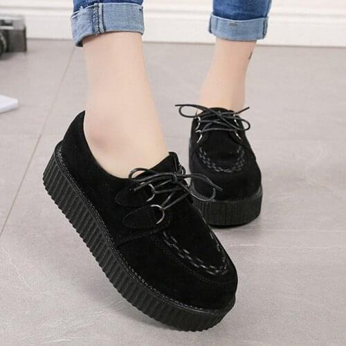 Harajuku Retro Korean2021Womens Shoes Lace-up Platform Shoes Autumn Womens Shoes Suede Womens Shoes Large Size41Womens Shoes