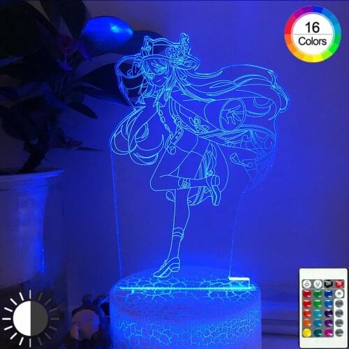 Genshin Impact Night Light Remote Control 16 Colors 3D Illusion Lamp Hot Game Decoration Childrens Bedside Lamp Holiday Gift