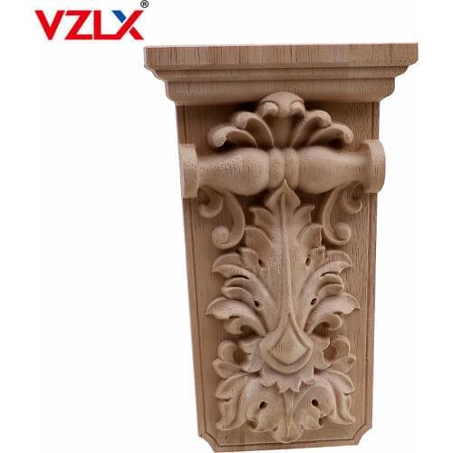 VZLX HOT SALE Rubber Wood Oak Carved Corner Onlay Applique Furniture Vintage Home Decoration Accessories Door Decor DIY Figurine