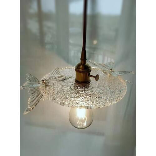 Japanese old Shanghai glass cloakroom bedroom bar window retro Nordic Butterfly dormitory brass chandelier LED
