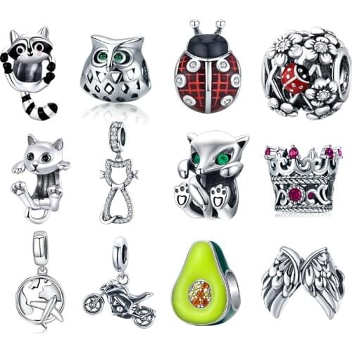 WOSTU Authentic 925 Sterling Silver Avocado Ladybug Charms Pendant Fit Bracelets Women Party Fashion DIY Jewelry Gift Making