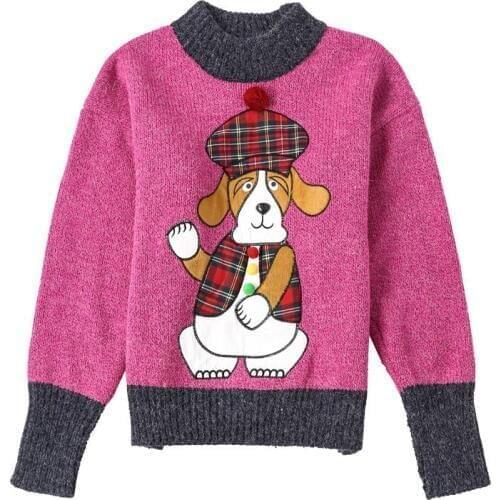 Female Spring Autumn Long Sleeve Sweater Ladies Fashion Cartoon Dog Embroidery Cute Knitting Tops Casual Loose Pullovers Z934