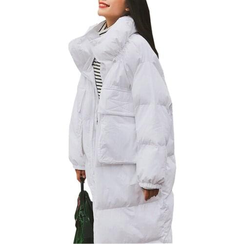 2020 Winter Sleeve Stand Collar Black White Two Color Women Warm Long Coat Casaco Feminino Oversized Parkas