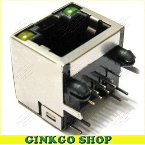 10pcs/lot Shielded RJ45 Modular Network PCB Jack 56+LED Female Port Network Lan Connector Free Shipping