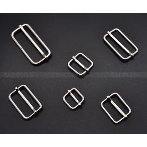 10pcs/pack Silver Metal Slides Tri-Glides Wire-Formed Roller Pin Buckles Strap Slider Adjuster Buckles