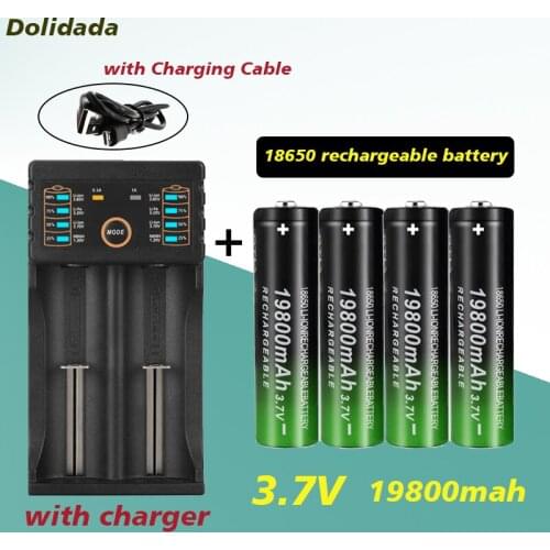 100% New 18650 battery 3.7V 19800mAh rechargeable li-Ion battery with charger for Led flashlight batery litio battery+ Charger