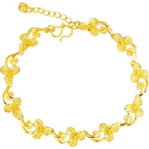 2021 fashion 24K gold Chains Daily Bracelets For Women girls flower shape Golden charm bangle wedding indian Jewelry Accessories