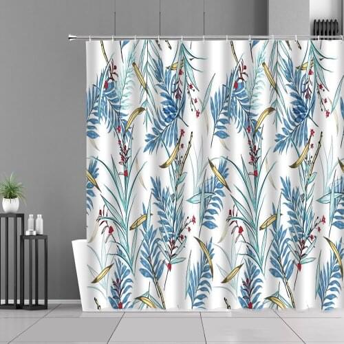 3D Printing Modern Simplicity Hand Painted Plant Leaves Shower Curtain Bathroom Curtain Polyester Bathtub Screen With Hook Decor