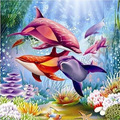 5D DIY Cartoon Dolphin Underwater World Diamond Painting Animal Full Drill Mosaic Embroidery Cross Stitch Needlework Home Decor