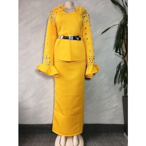 Length 150cm African Dresses for Women Dashiki Nail Bead Africa Dress African Clothes Space Layer Long Sleeve African Gown Skirt