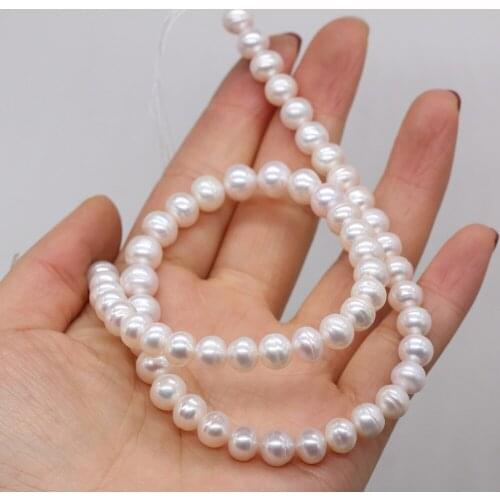 White Beads Natural Freshwater Pearl Hand-Carved Round Shape Bead For Jewelry Making DIY Necklace Bracelet Women Men Gift 8-9mm