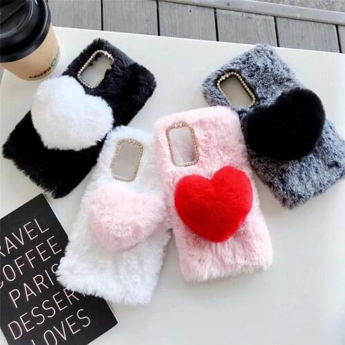 Luxury Fashion Cute Fluffy Love Heart Fuzzy Fur Case Cover For Samsung Galaxy Note 20 10 9 8 S21 S20 Ultra S10E S10 S9 S8 Plus