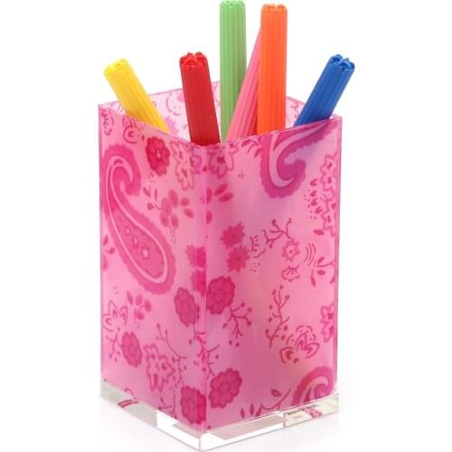 KIR70317D2 SIA Pencil Holder Pink Fabric Pattern Office Supply 6x6x12cm 300ml