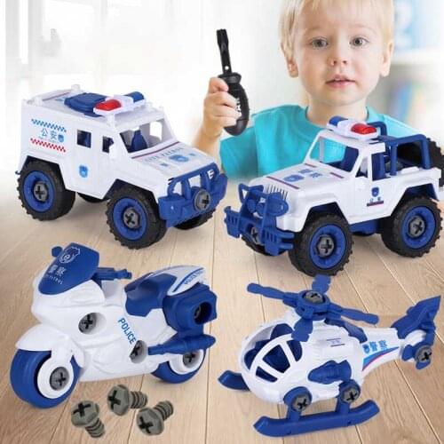 Childrens Assembly Engineering Toy Car Baby Hands-on Puzzle Police Fire Toy Car Boy Girl Screwing Screw Set Toy Gifts