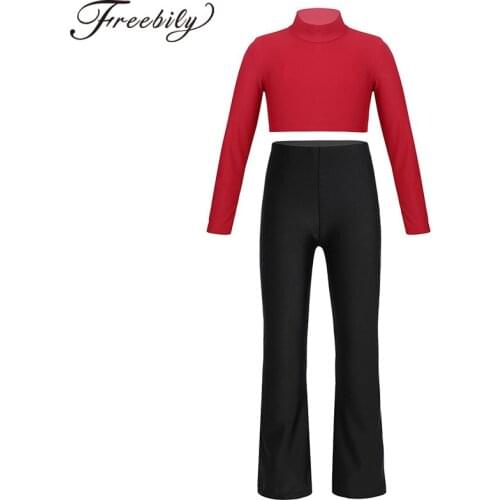 Kids Girls Jazz Dance Costume Dancing Children Dancewear Casual Long Sleeve Crop Top Pants Gymnastics Workout Sport Suit Clothes