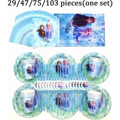 Disney Princess Frozen Party Decor Birthday Supplies Disposable Cup Plate Straws Tableware Frozen 2 Theme Baby Shower Tablecloth