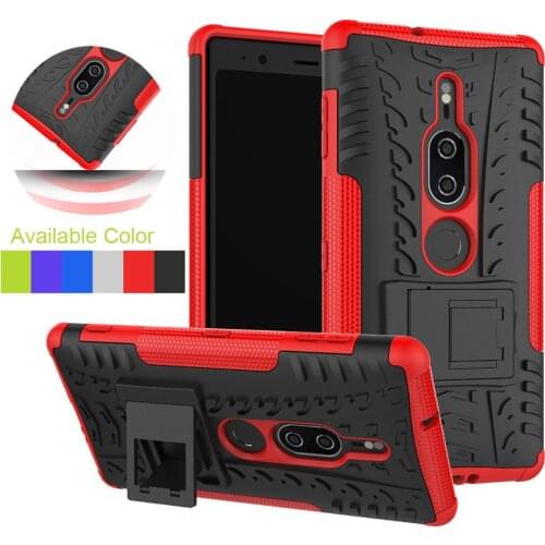 Dual Layer Tire Pattern Hybrid Armor Case With Kickstand Shockproof Protective Hard Back Cover For Sony Xperia XZ2 Premium/Dual