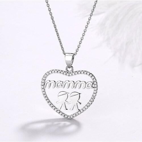 FD25 925 Sterling Silver Heart Shaped Mother Pendant Necklace for Women 925 Jewelry