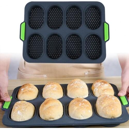 8 Grids Mold Non-stick Solid Color Baking Tool French Heat Resistant Hamburger Easy Release Silicone Soft Ware for Breakfast