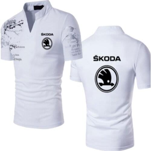 Summer Stand-up collar Printed Mens T-Shirt Skoda car logo cotton Casual high quality tees short sleeve Harajuku Tees