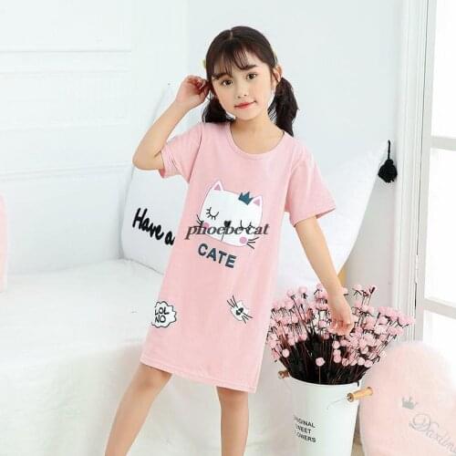 Cotton Summer Pajamas Girls Nightgowns Nightdress Short Sleeve Nightwear Children Cute Cartoon Clothes Baby Sleepwear Sleepshirt