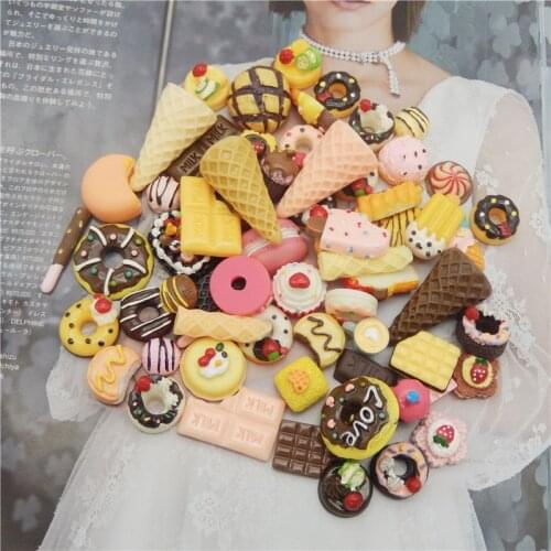 Julie Wang 10PCS Resin Charms No Nail Random Mix Dessert Ice Cream Cake Chocolate Artificial Food Jewelry Making Accessory Decor