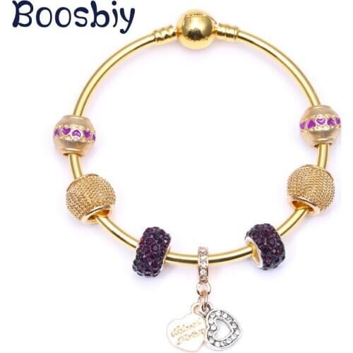 Classical Forever Love Heart Charm Pendants Fits Gold Color Snake Chain Charm Bracelet DIY Fashion Brand Jewelry Gift For Women