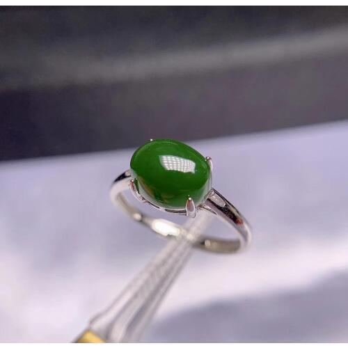 Natural Green Jasper Oval Rings Solitaire, 925 Sterling Silver Fine Jewelry, 7*9mm Gemstone with Velvet Box Certificate FJ1545