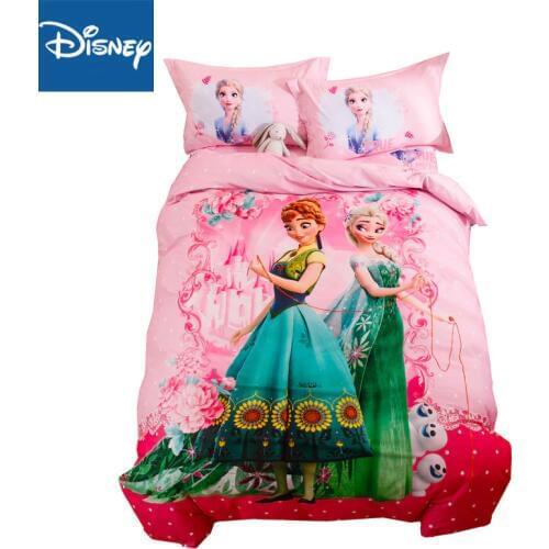 Pink Frozen cartoon bed sheet set 4pc girl kids bedings Elsa comforter cover 3d cotton sanding bedpreads queen full size hot