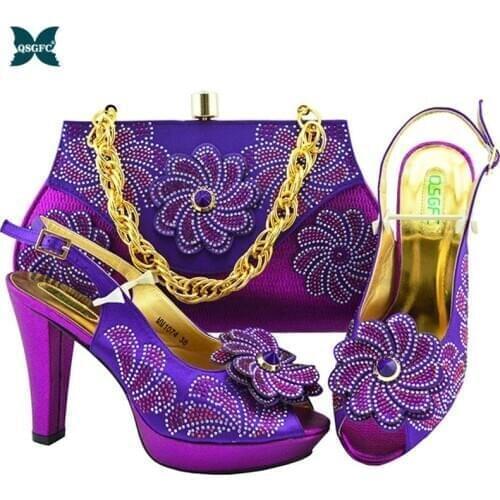 Fashion Ladies Shoes and Bag Set African Set 2020 Ladies Italian design Shoes and Bag Set in Purple Color for Party