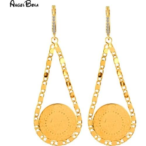 Islamic Muslim Fashion New Gold Coin Womens Pendant Earrings Luxury Jewelry Girls Lucky Charm Earrings Holiday Gifts
