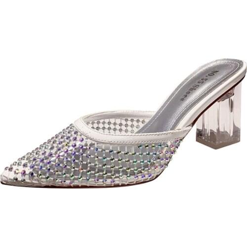 Mules Shoes Women Slippers Women Summer 2021 Crystal Pumps Women Shoes Ladies Slippers High Heels Woman Slippers Transparents