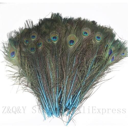 50-100PCS Natural 40-50CM (16-20 inches) Peacock Feather Dyed Lake Blue DIY Decoration Craft Accessories Feather
