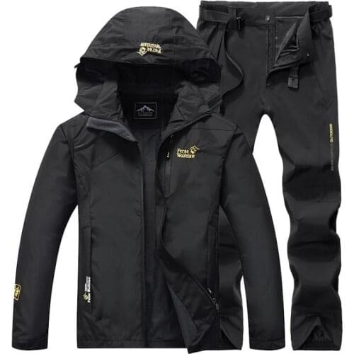 Spring outdoor one-piece jacket quick drying pants hiking camping mens thin waterproof suit windbreaker hiking jacket pants