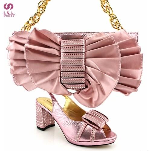 2021 New Arrivals Ladies Matching Shoe and Bag Pu Italian Shoes and Bags Set for Party Women Shoe and Bag To Match in Pink Color
