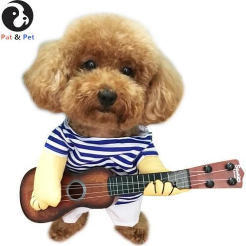 Pet Clothes Funny Singer Puppy Costume Dog Cat Playing Guitar Fancy Costume Halloween Cosplay Party Christmas Gift