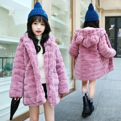 4 -14T New Girls Winter Coat Hooded Girl Child Coat Thicken Warm luxurious Faux Fur Outerwear Coat For Kids Clothes For Winter