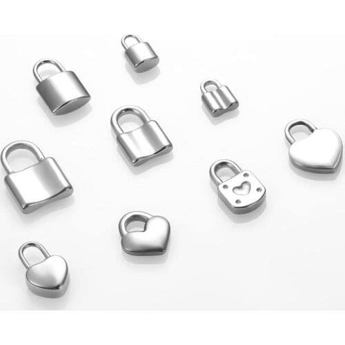 5pcs/lot Lock Pendants Charms Padlock with Heart Charms for diy necklace pendant Stainless Steel charms jewelry makings 9 Sizes