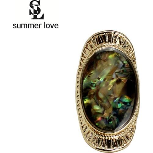 Size 1.6cm/1.7cm Boho Natural Shell Big Oval Shaped Sea Shell Rings Unisex Gold-Color Pretty For Men Women Retro Party Rings