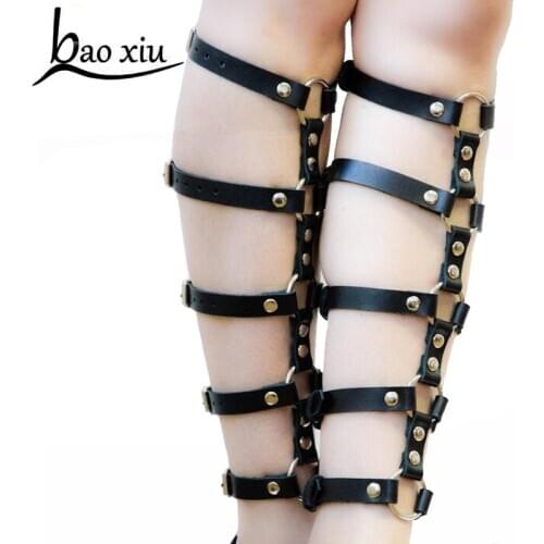 2PCS New men women Harajuku Rivet Leather Leg Belt Harness Body Bondage Stocking Suspender Women hip hop Punk strap accessories
