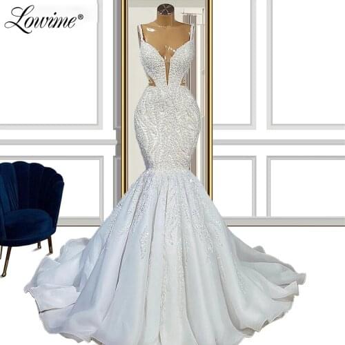 Luxury Heavy Handmade Beading Long Wedding Dresses Mermaid Dubai Arabic Bridal Gowns Plus Size Wedding Gown Bride Dresses 2021