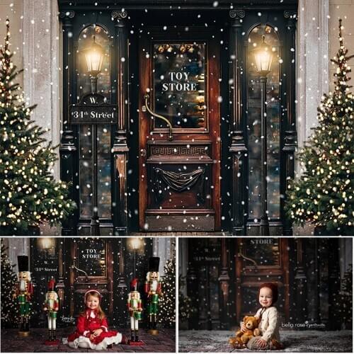 Christmas Photography Backdrops New Year Snowflake Store Wooden Door Newborn Kid Background for Photographic Studio Photoshoot
