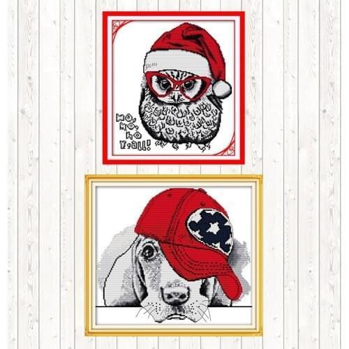 Christmas Owl Patterns Kit Home Decor Cross Stitch Kits 14CT 11CT Cotton Thread Embroidery Needlework Sets DIY Needlework Crafts