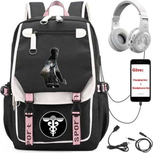 USB Charging teenagers Laptop packsack anime Psycho-Pass backpack Women men Travel Backpack student School book Bag