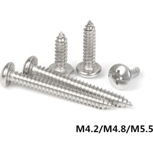 M4.2/M4.8/M5.5 GB845 Self Tapping Wood Screws Round Screw Phillips Cross Pan Head Screws 304 Stainless Steel