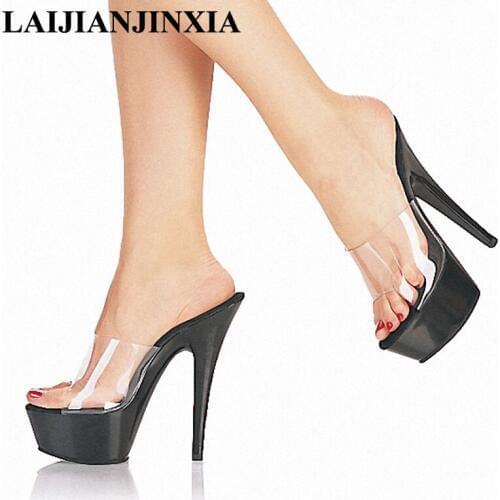 LAIJIANJINXIA Sexy Women Dancing Shoes Nightclub Party 15cm High Heels Thick Platform Slippers Pole Dance Shoes
