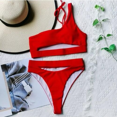 Sexy Tummy Cut out Female Swimsuit High Waist Bikini Women Swimwear Two-pieces Bikini set Bather Bathing Suit Swim Lady