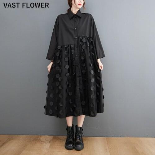 Mesh Patchwork Black Shirt Dresses For Women New Long Sleeve Loose Casual Fashion Long Dress Elegant Clothes Spring Autumn 2021